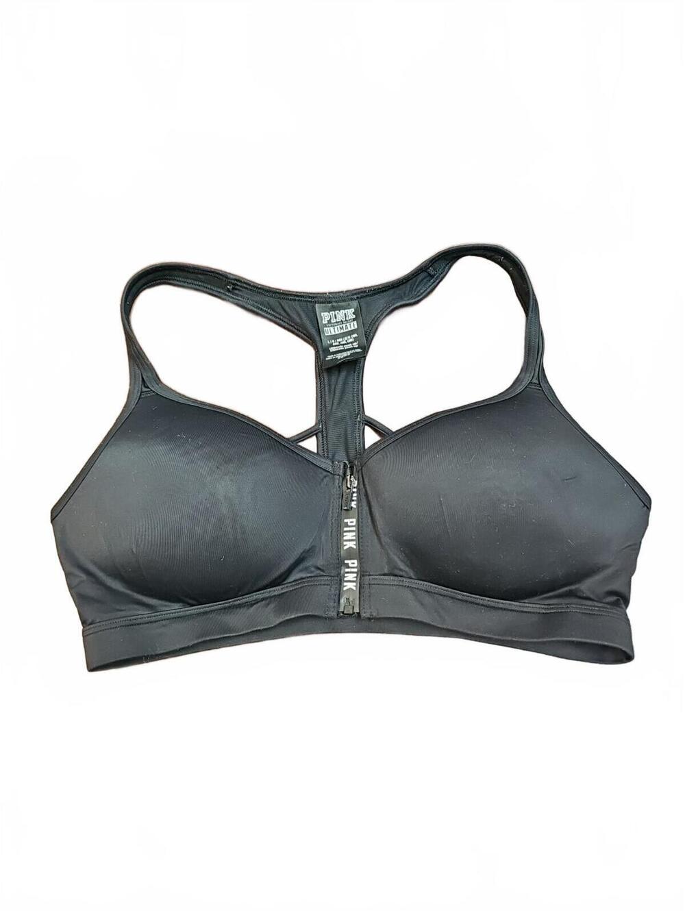 Victoria's Secret PINK Ultimate Push Up Front Zip Sport Bra Padded L Wireless